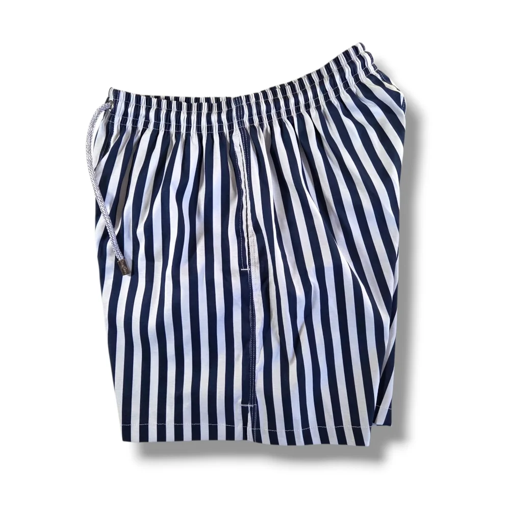 Kenny Flowers Striped Swim Trunks Blue White Resort Beach Shorts Men’s Medium